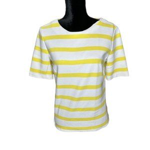 Talbots Tops Womens Size Medium White Yellow Boat Neck Stripes Short Sleeves
